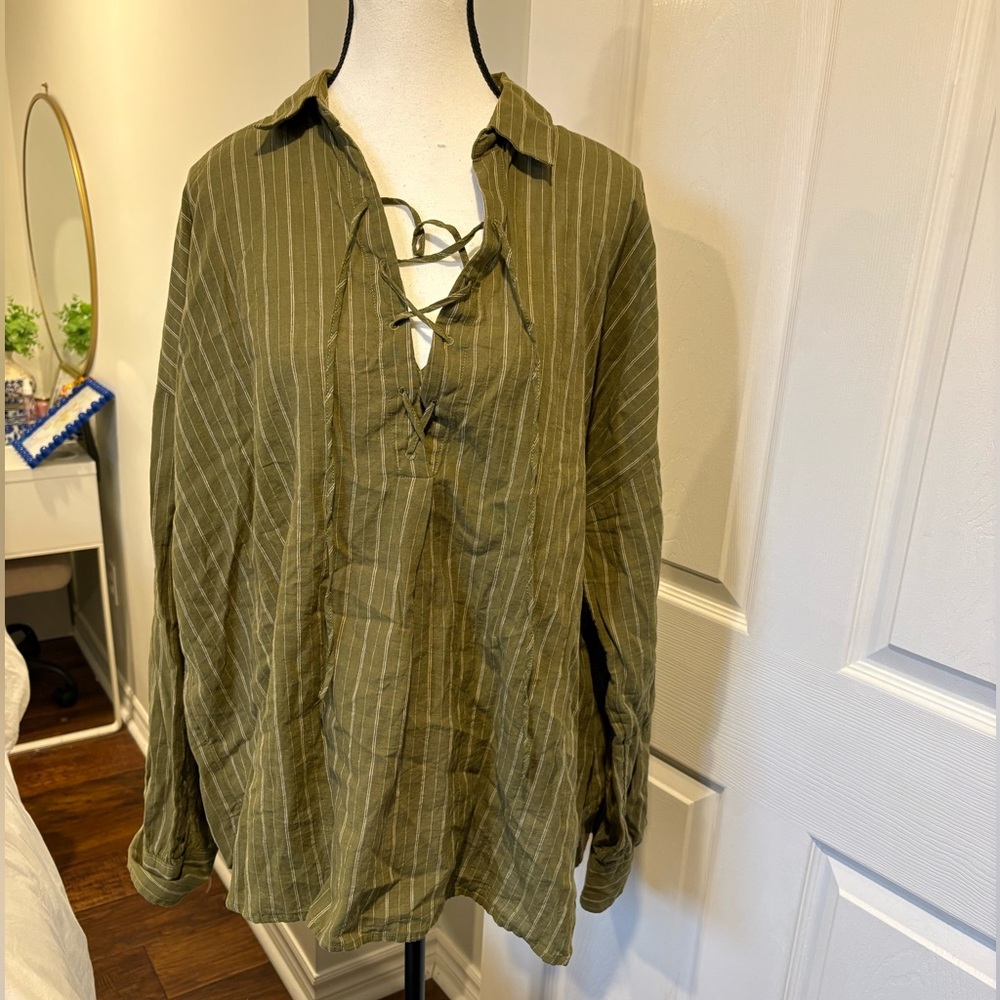 Free People Under the Boardwalk Lace Up Blouse XL - Picture 2 of 6